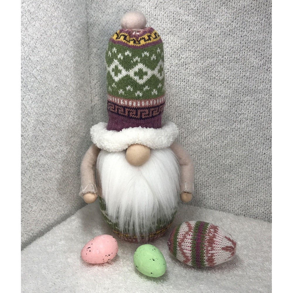 Handmade Multicolored Plush Easter Egg Gnome & Eggs Home Decor Egg Gnome